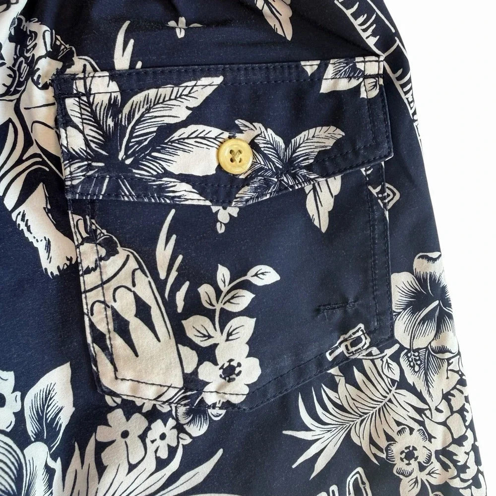Polo Ralph Lauren Young Boys Swim Trunks Aloha BEAR Luau Navy Floral Large 14/16